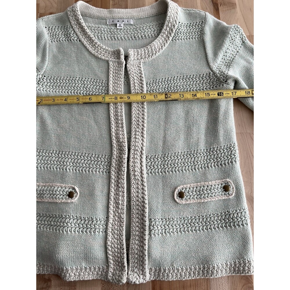 Cabi Women's Society Knit Cardigan Sweater 3/4 Sleeve 100% Cotton Mint Green S - Picture 11 of 12